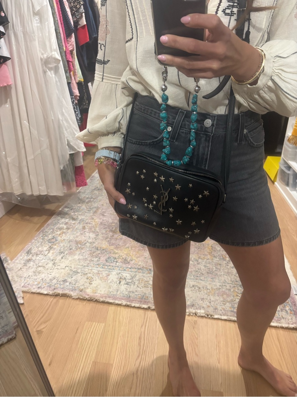 Saint Laurent Black Star-Embellished Camera Bag with Gold Hardware